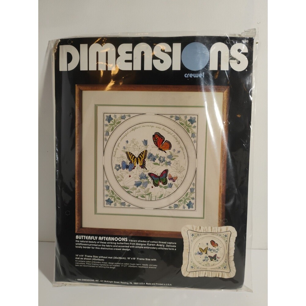 1985 Dimensions Embroidery Kit BUTTERFLY AFTERNOONS by Karen Avery - Unopened